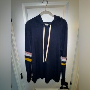 Soft blue long sleeve sweater with hood